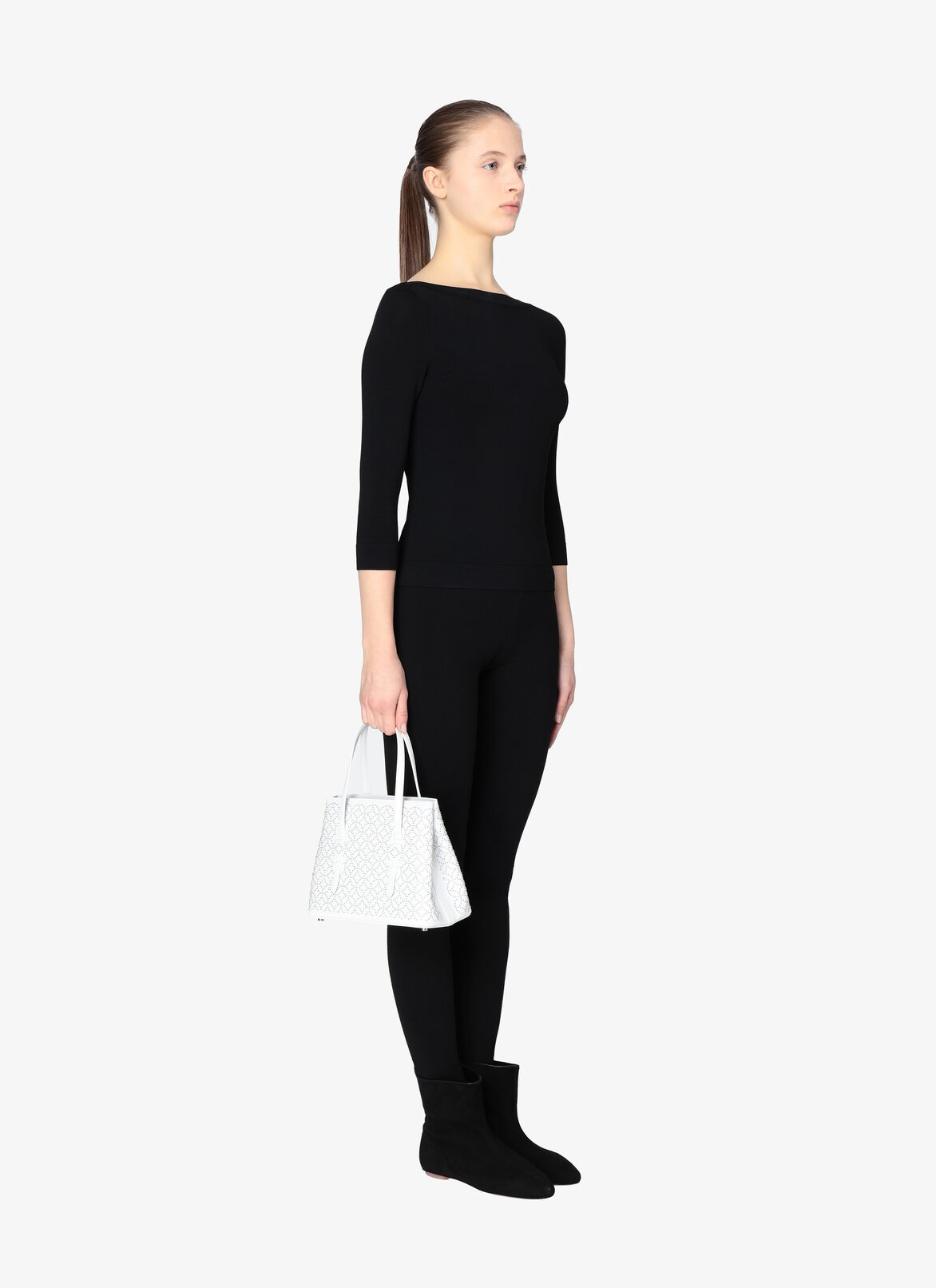 Mina Pocket 25 Tote Bag ALAÏA WHITE MINA POCKET 25 TOTE BAG